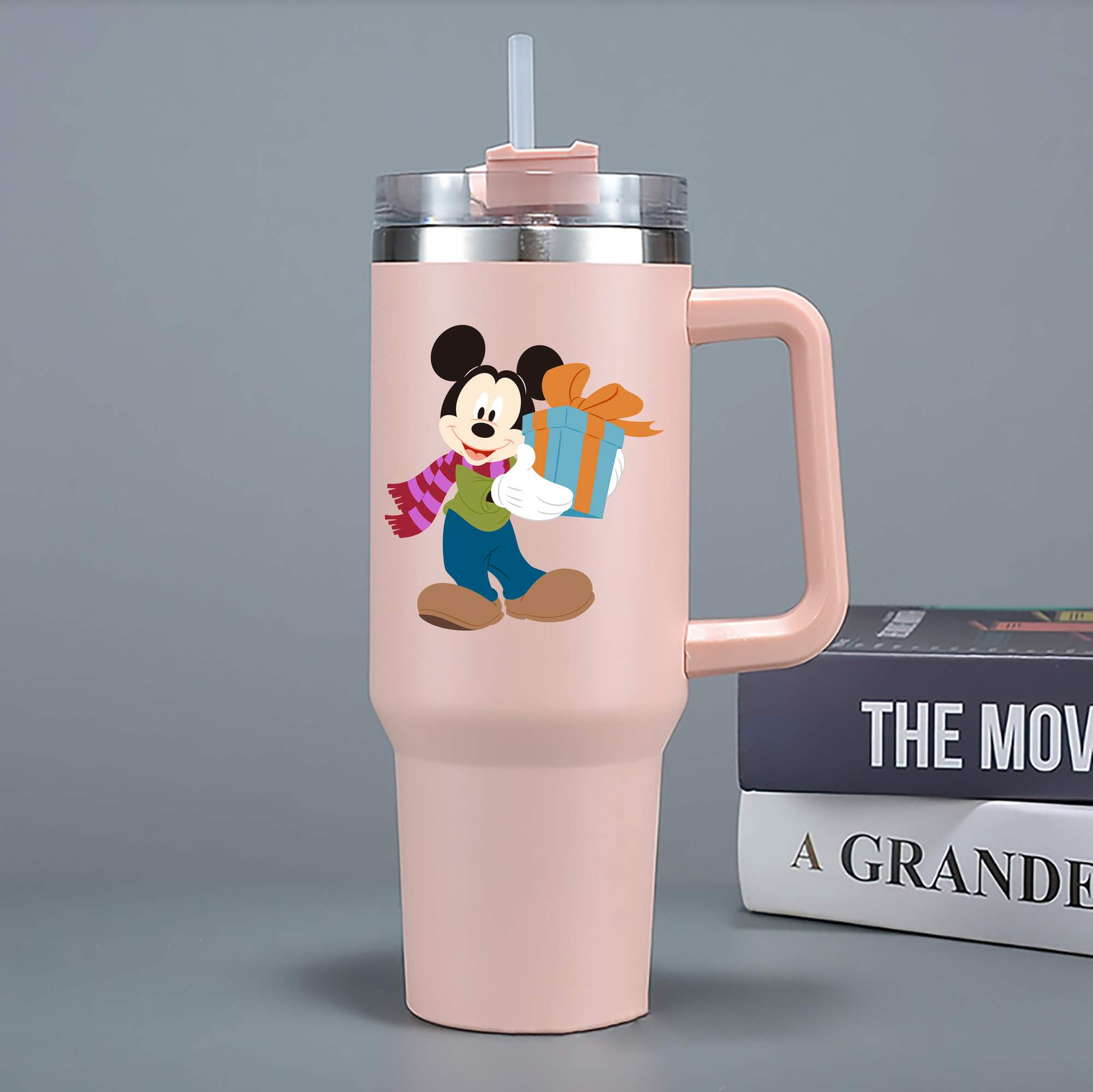 （画像用） ミッキーマウス Mickey Mouse 1200mL車用タンブラー - クリスタルステッカー（プラスチックストロー付き）